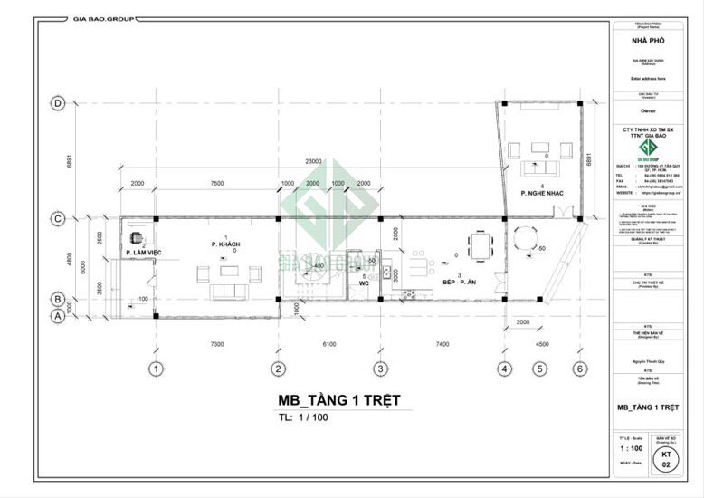 Mặt bằng tầng trệt mẫu thiết kế nhà phố 3 tầng đẹp 