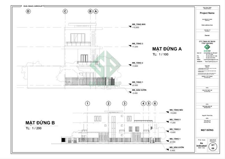 Mặt đứng của thiết kế mẫu nhà phố 3 tầng đẹp