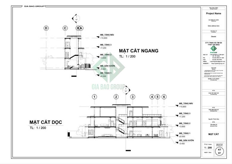 Bản vẽ mặt cắt mẫu thiết kế nhà phố 3 tầng đẹp 