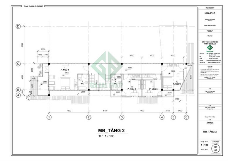 Mặt bằng tầng 2 thiết kế nhà phố 3 tầng