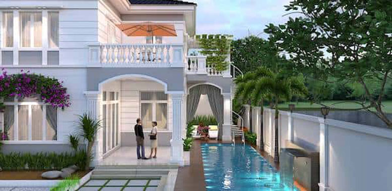 Thiết kế sân vườn, hồ bơi cho biệt thự tân cổ điển