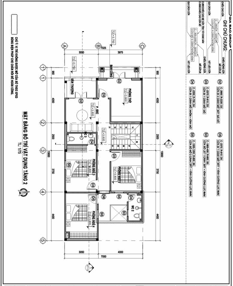 Bản vẽ thiết kế thi công biệt thự phố 2 tầng rộng rãi và thoáng mát