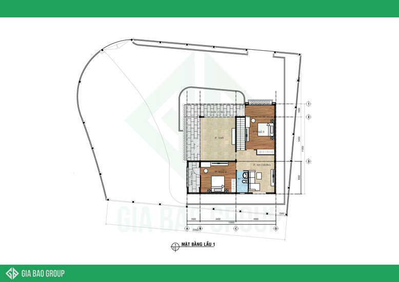 Bản thiết kế mặt bằng tầng một mẫu biệt thự 1 trệt 1 lầu đẹp