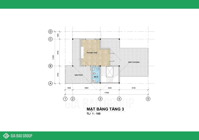 Tầng 3 của mẫu thiết kế thi công biệt thự hiện đại 3 tầng đẹp