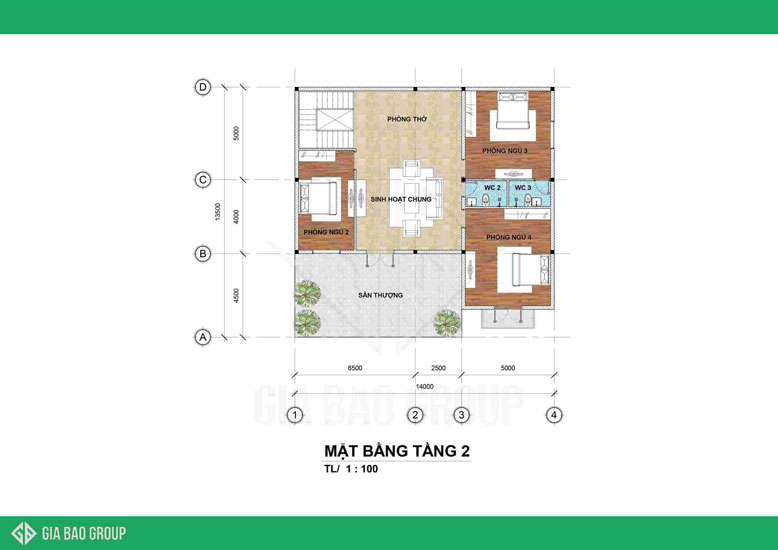 Mặt bằng tầng 2 của biệt thự 2 tầng