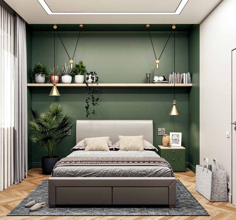 Gợi ý thiết kế nội thất phòng ngủ với gam xanh chủ đạo