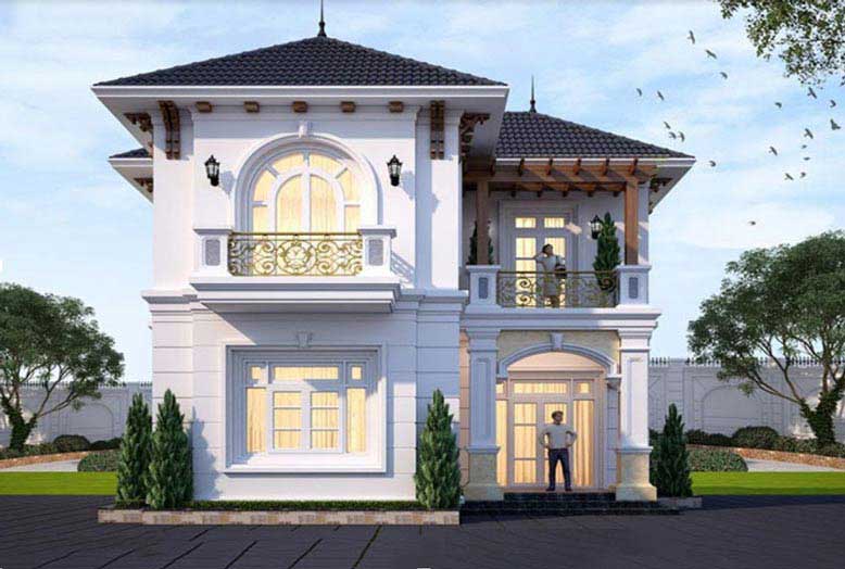 Biệt thự tân cổ điển 2 tầng đơn giản, sang trọng