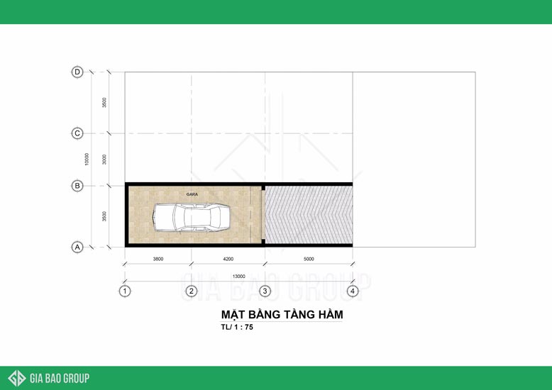 Mặt bằng tầng hầm nhà tân cổ điển.