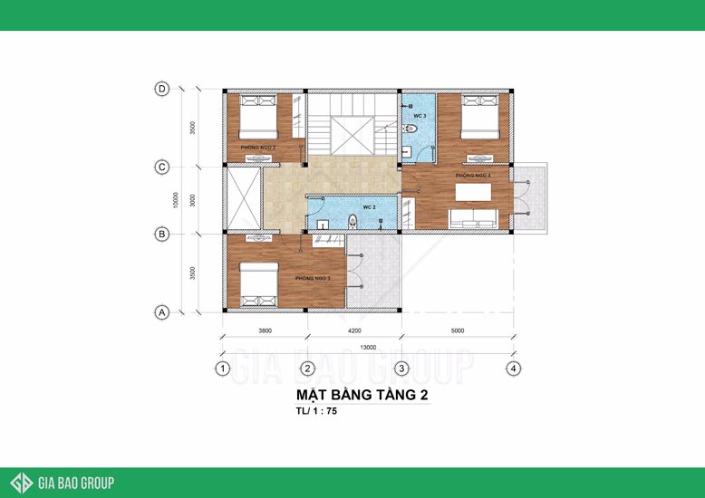 Mặt bằng tầng 2 nhà tân cổ điển.