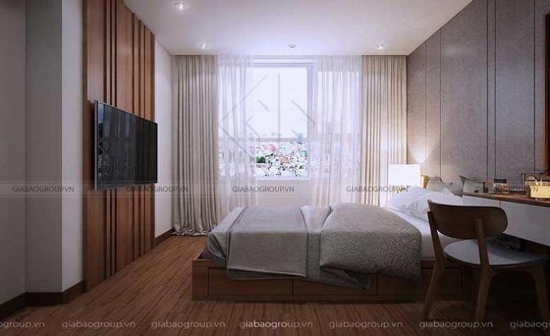 Phòng ngủ sử dụng gỗ nâu hợp mệnh với người sinh năm 2018