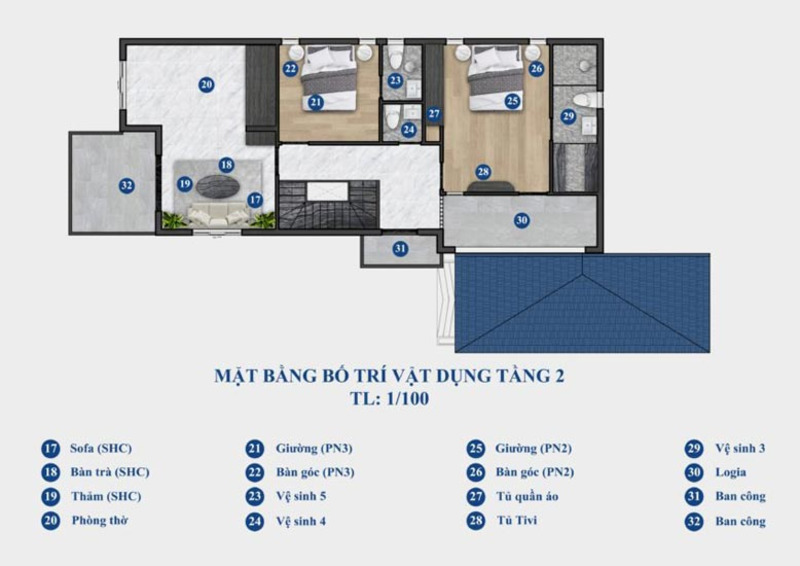 Bảng vẽ mặt bằng công năng tầng 2