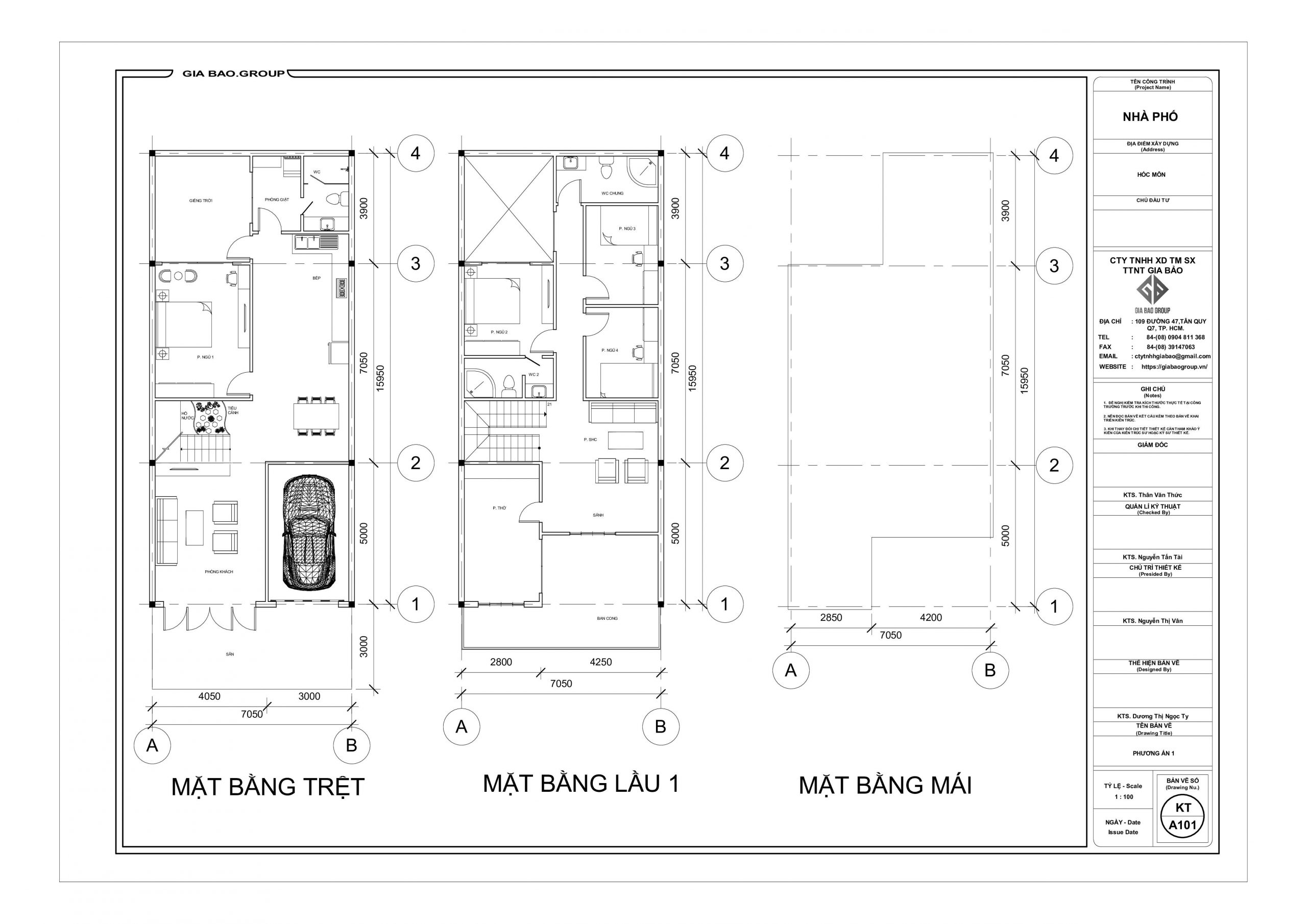 Bản vẽ nhà phố 2 tầng 5x20 với 4 phòng ngủ