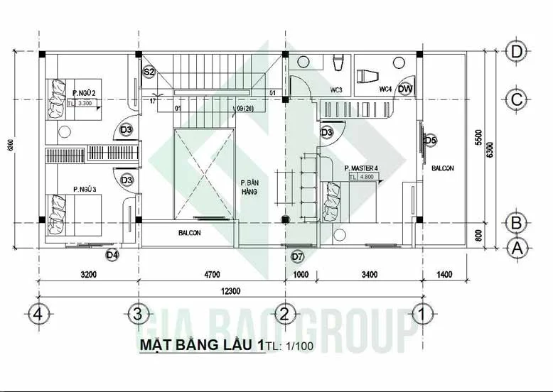 Sơ đồ tầng 1 của mẫu nhà phố 3 tầng hiện đại