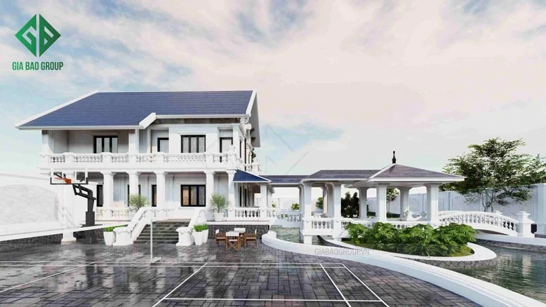 Khoảng không gian rộng cho sân vườn biệt thự 2 tầng