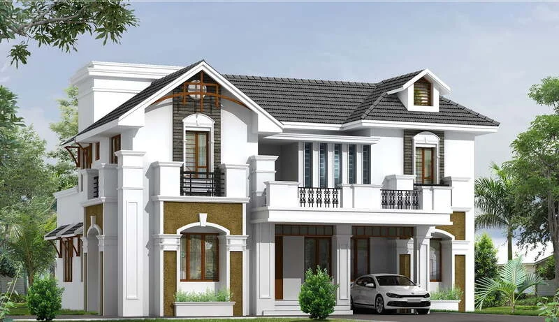 Mẫu biệt thự 2 tầng kiểu Châu Âu với mái Thái
