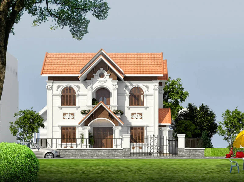 Mẫu thiết kế biệt thự mái thái 2 tầng 5 phòng ngủ phù hợp với gia đình đông thành viên