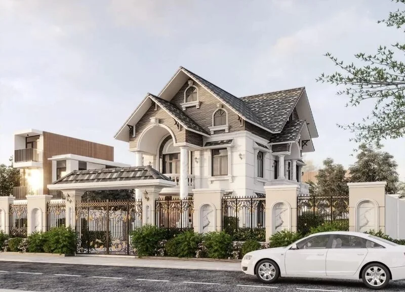 Biệt thự 2 tầng mái thái với ngoại thất đẹp và nội thất tiện nghi, không gian thoáng mát và công năng hoàn hảo