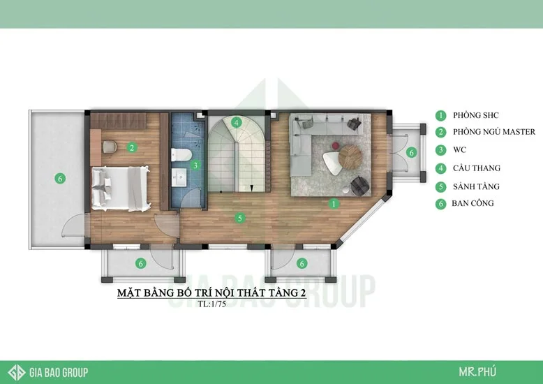 Tầng 2 của biệt thự 4 tầng tân cổ điển 