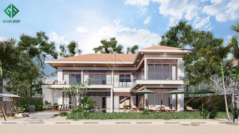 Mặt tiền khỏe khoắn của biệt thự biển.