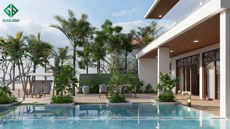 Sân vườn, hồ bơi, tiểu cảnh thu hút của biệt thự view biển