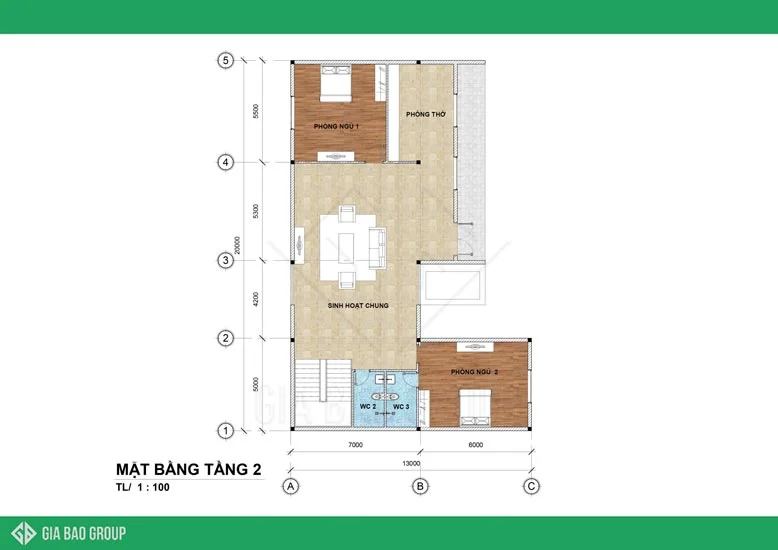 Mặt bằng biệt thự hiện đại tầng 2