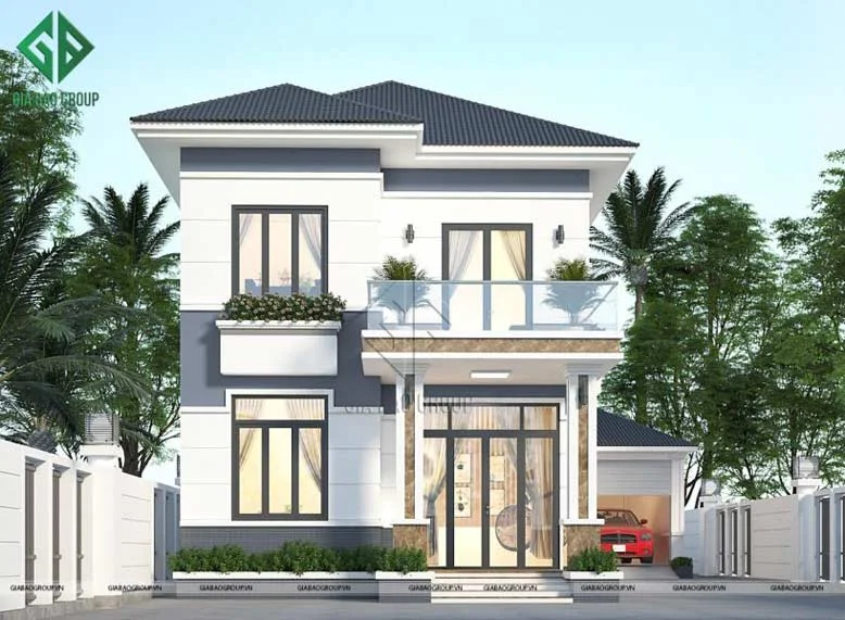 Thiết kế biệt thự mái ngói 2 tầng hiện đại với mặt tiền nhẹ nhàng, thanh thoát