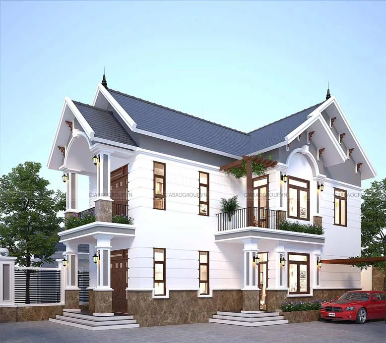 Mặt bên hông của biệt thự mái Thái 1 trệt 1 lầu