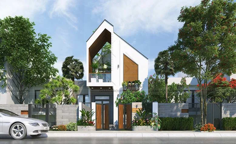 Mặt tiền mẫu biệt thự mini 2 tầng được cách điệu, đậm chất hiện đại
