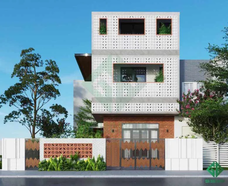 Toàn cảnh mẫu nhà phố 3 tầng hiện đại với gạch thông gió ấn tượng