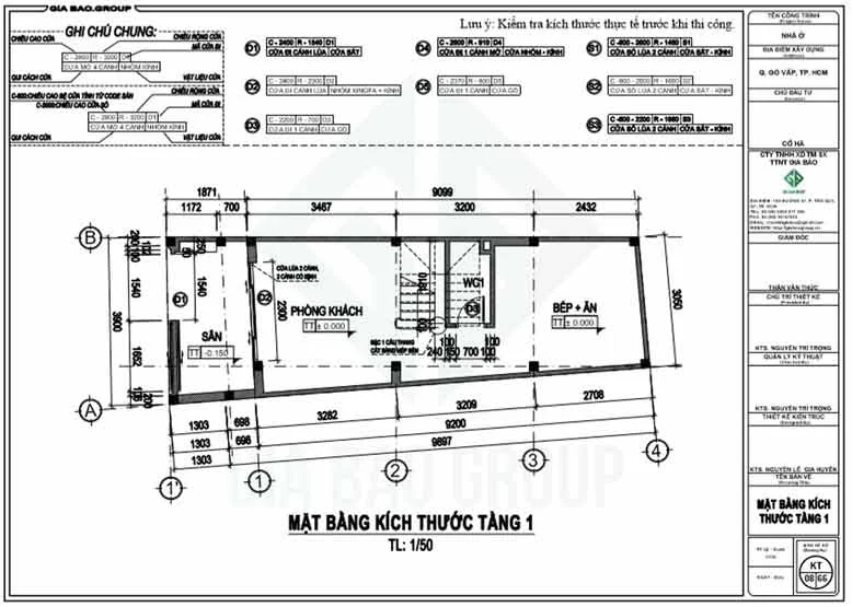 Mặt bằng tầng 1 của thiết kế thi công nhà phố hiện đại
