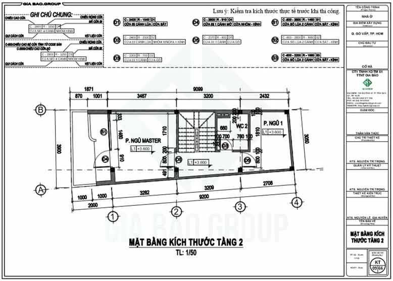 Mặt bằng tầng 2 của thiết kế thi công nhà phố hiện đại