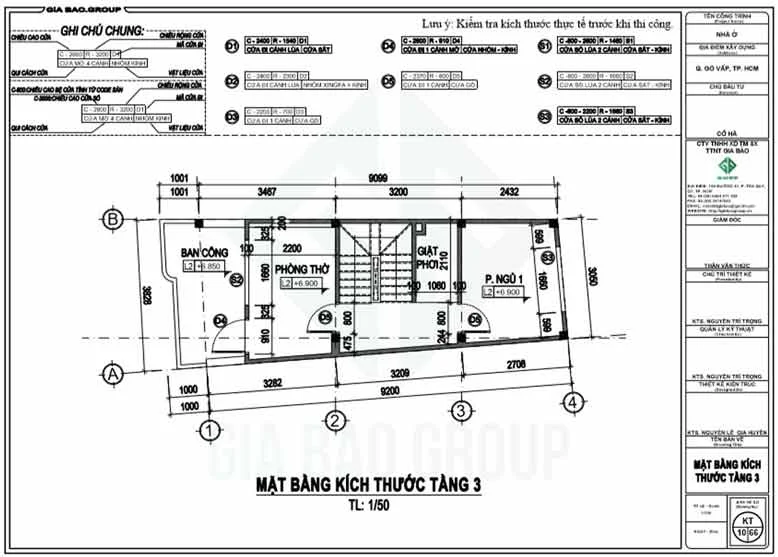 Mặt bằng tầng 3 của thiết kế thi công nhà phố hiện đại