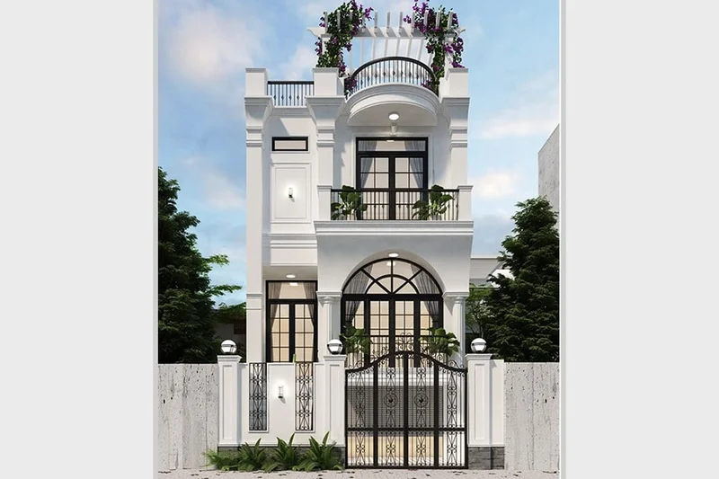 Mẫu thiết kế nhà phố 2 tầng mặt tiền 6m tân cổ điển