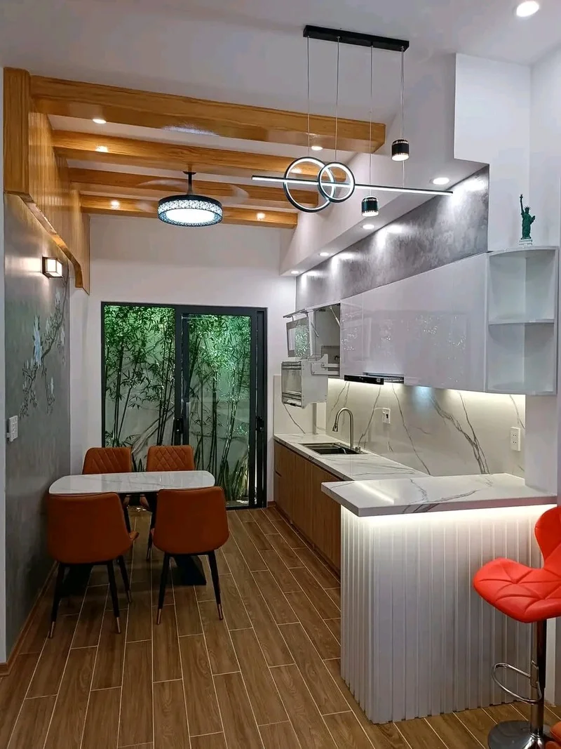 Khu vực bếp và phòng ăn của nhà phố 2 tầng 6m