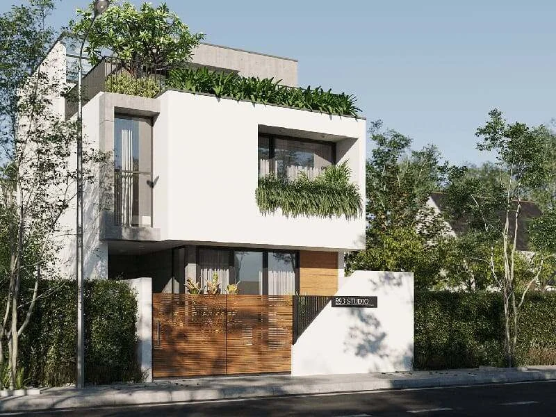 Thiết kế nhà phố mặt tiền 6m 2 tầng mái bằng