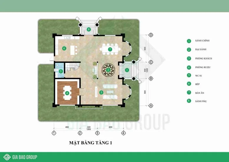Biệt thự cổ điển 3 tầng với mặt bằng tầng 1 bố trí khá độc đáo