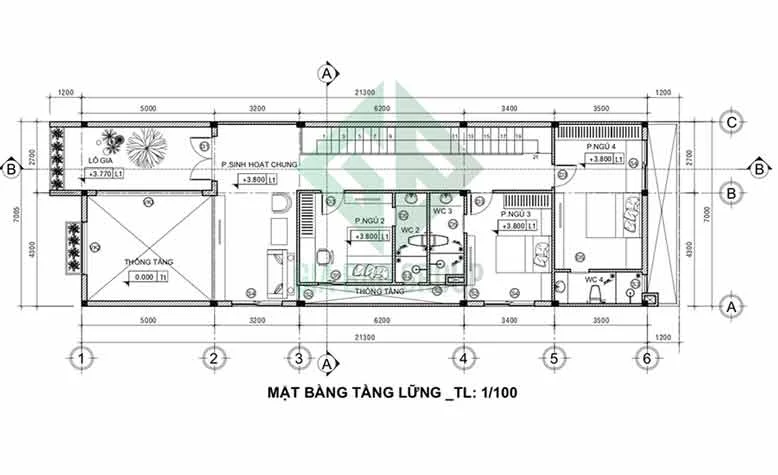 Mặt bằng tầng lửng của mẫu biệt thự mini 2 tầng