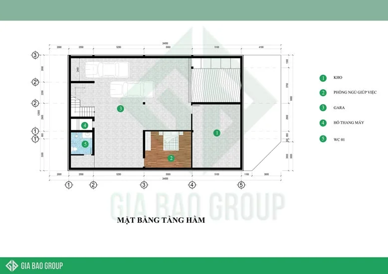 Mặt bằng tầng hầm của mẫu biệt thự tân cổ điển có thiết kế hiện đại, ngăn nắp
