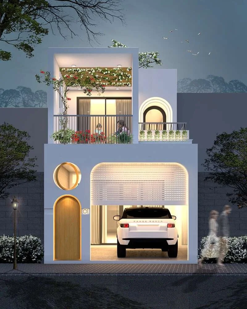 Thiết kế nhà phố 2 tầng 5x15 mái bằng