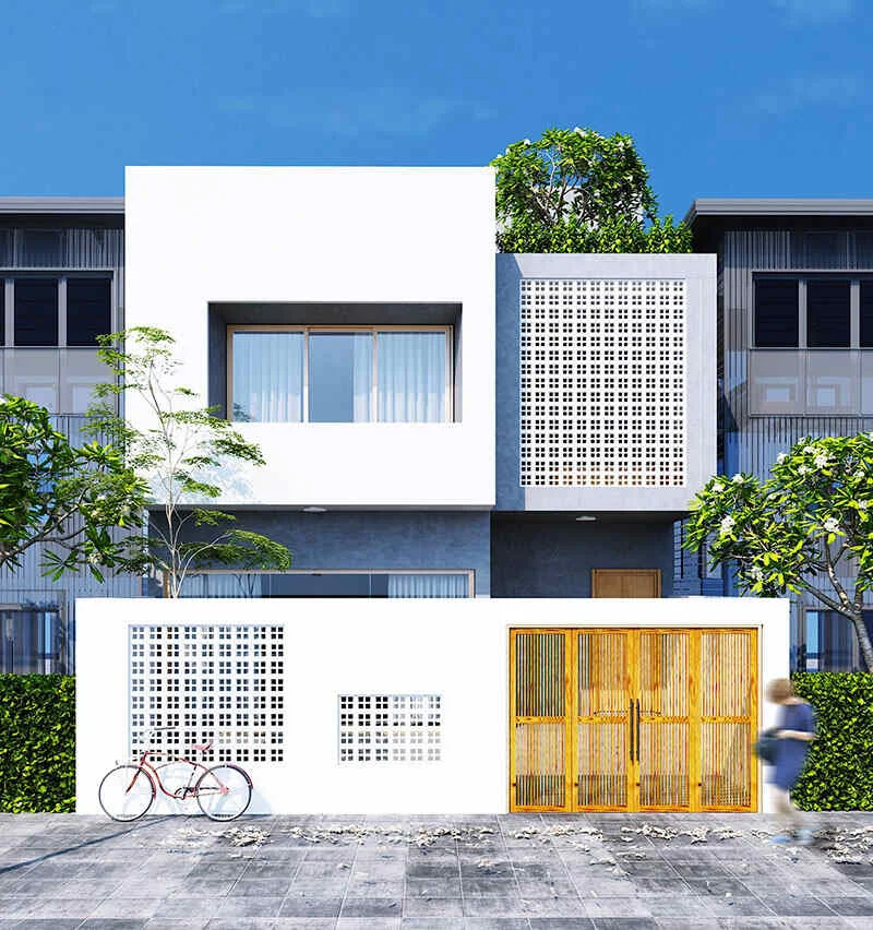 Mẫu nhà phố 2 tầng 7x15m mái bằng