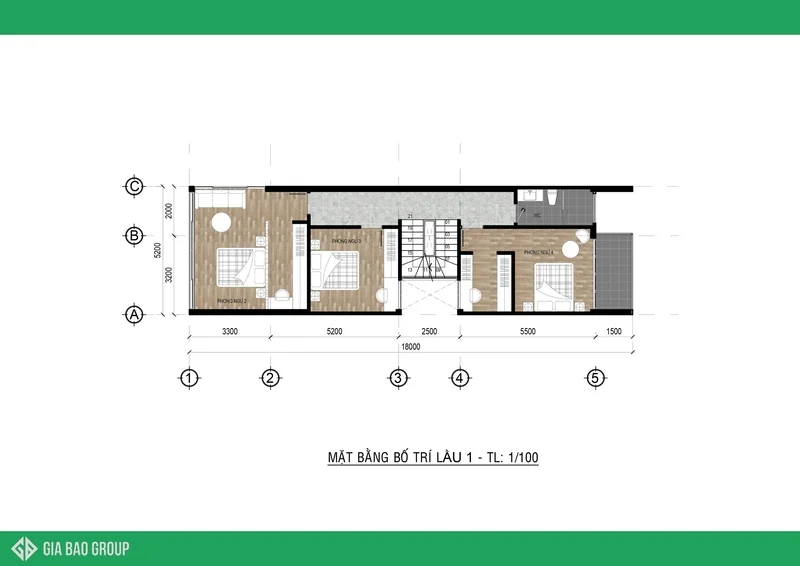 Bản vẽ công năng nhà phố 5x20m 2 tầng tầng 1