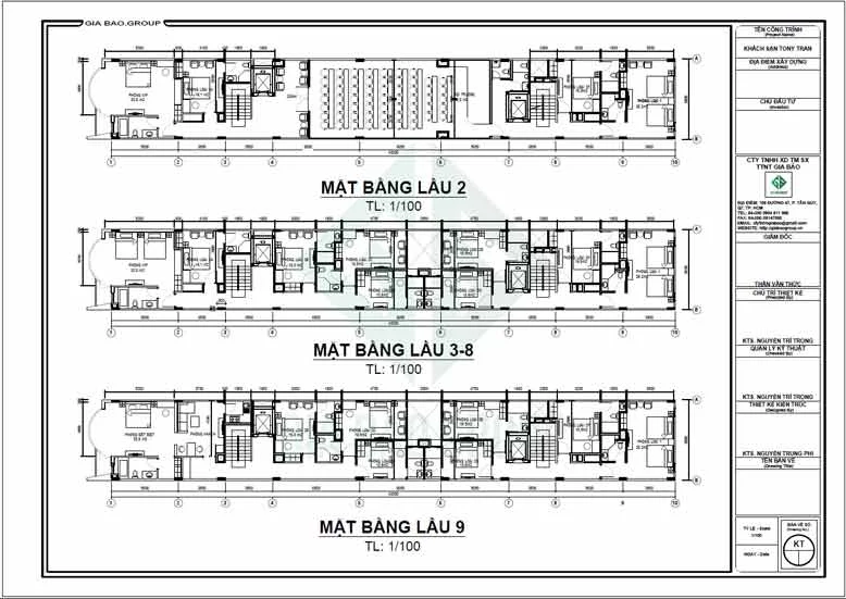 Ảnh mặt bằng lầu 2 đến lầu 9 của mẫu khách sạn hiện đại 10 tầng