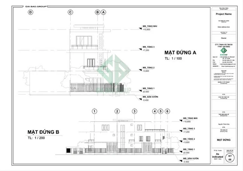Mặt đứng của thiết kế mẫu nhà phố 3 tầng đẹp