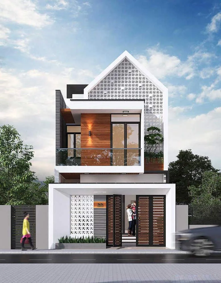 Thiết kế nhà ống 2 tầng gạch bông gió