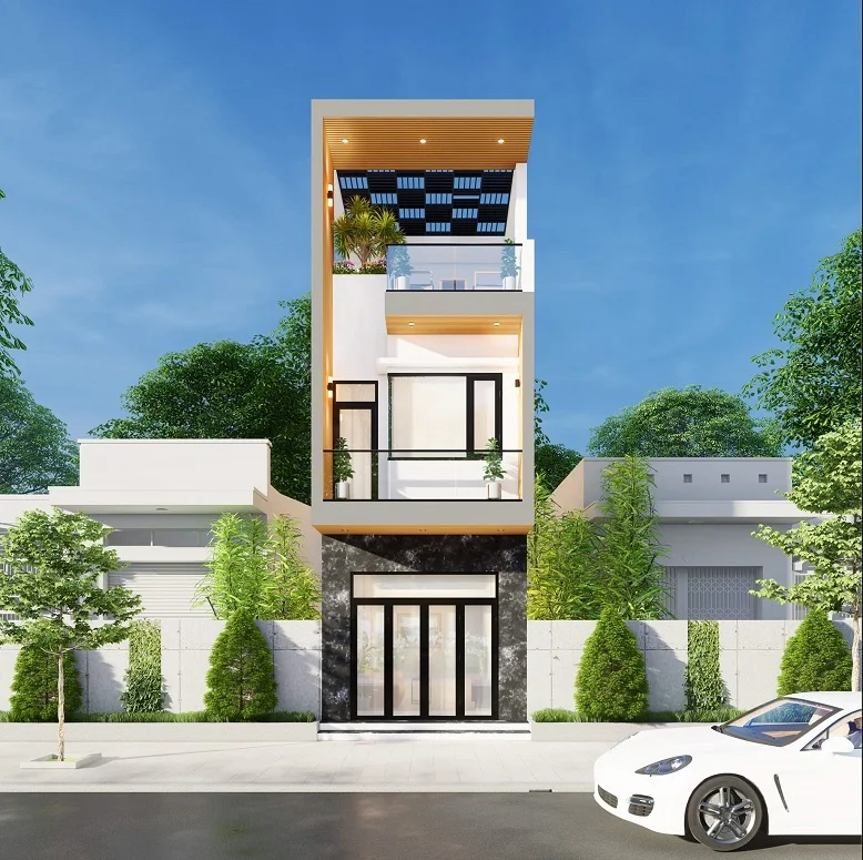 Thiết kế nhà ống 2 tầng đẹp có tum
