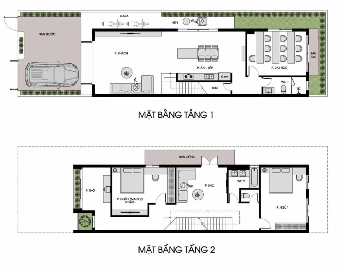 Gợi ý công năng nhà phố 2 tầng 1 tum hiện đại