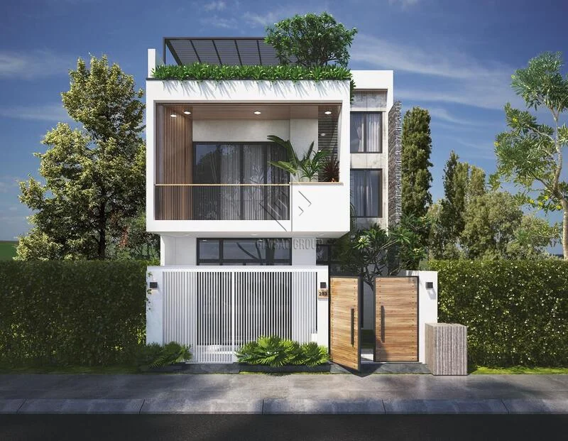 Mẫu nhà 2 tầng đẹp hiện đại có gara để xe