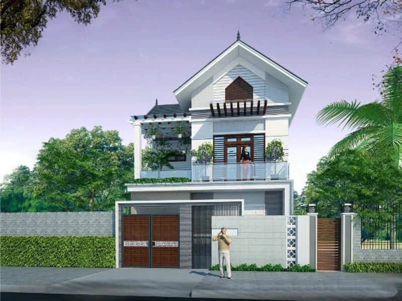 Thiết kế nhà phố 2 tầng mái thái 1 tum