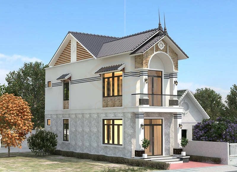 Mẫu thiết kế nhà phố 2 tầng mái Thái