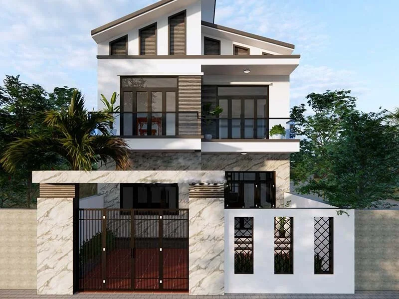 Mẫu thiết kế nhà phố 2 tầng 7x15m mái lệch